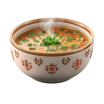 recommend clip art: A soup bowl clipart, restaurant element, 3D illustration, steaming hot, isolated on white background