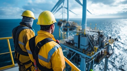 Fototapeta premium Two Workers on an Offshore Platform in the North Sea