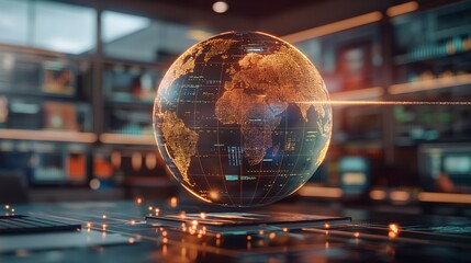 Digital Globe Hologram on a Futuristic Table