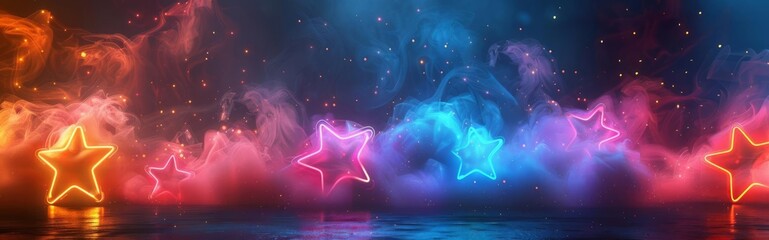 Obraz premium Abstract Neon Background with Vibrant Neon Light Stars, Futurist