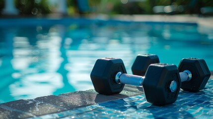 Dumbbells by the Poolside