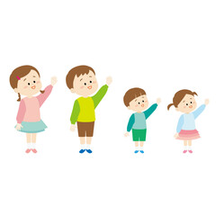 手をあげている子供達のイラスト