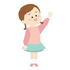 手をあげている女の子のイラスト