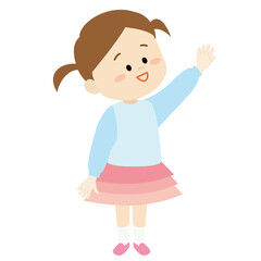 手をあげている小さい女の子のイラスト
