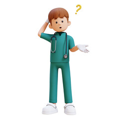 Obraz premium 3D Doctor Character Confused and Thinking Pose. Suitable for Medical content