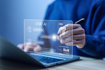 command prompt information AI generates. business communication and development of chatbot digital technology. concept of smart robot conversation, bot artificial intelligence open for chat customers