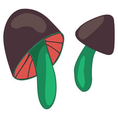 Green cartoon mushroom isolated on white background