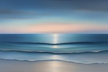 Obraz premium Tranquil twilight seascape. Deep blue ocean stretching into the distance under the tranquil twilight sky.