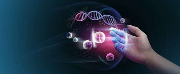 DNA helix concept of new ideas with Digital Virtual analysis chromosome DNA test of human in...