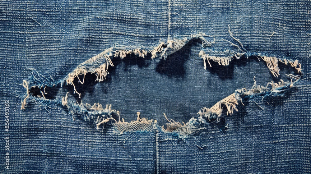 Poster denim fabric torn to create hole jeans with ripped appearance