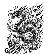 Fototapeta premium TRIBAL TATOO トライバル タトゥ 刺青 蝶 和柄 龍 Dragon