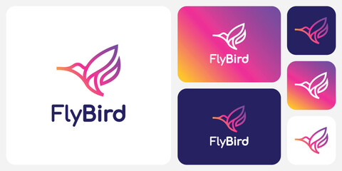 Colorful hummingbird outline vector logo design with modern, simple, clean and abstract style.