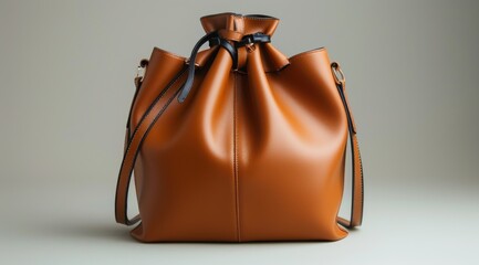 A brown or yellow leather or cloth bag with a beautiful handle, new or old.