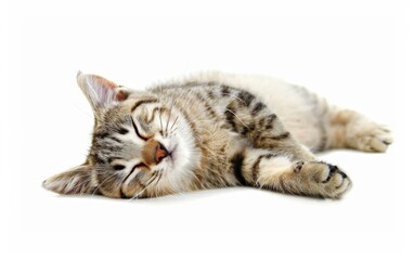 Obraz premium Cute cat lying on the white floor