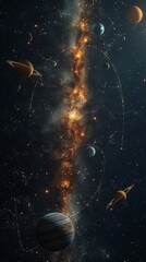 Fototapeta premium An illustration of a solar system with planets and stars. 