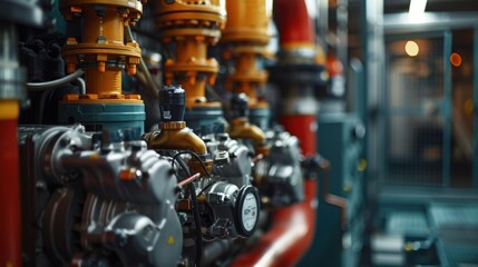 Fototapeta premium A close up of a large industrial machine with many pipes and valves