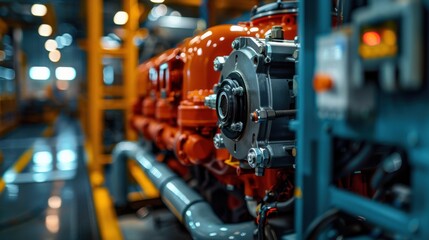 Fototapeta premium A large red engine with a black hubcap