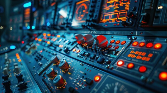 A computer monitor with a lot of buttons and lights on it