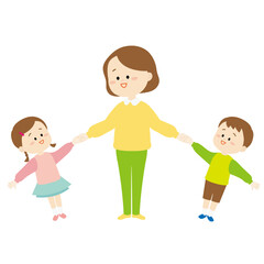 手を繋ぐ母と子のイラスト4