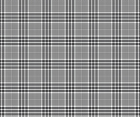 Plaid fabric pattern, black, white, seamless for textiles, and for designing clothing, skirts, pants or decorative fabric. Vector illustration.