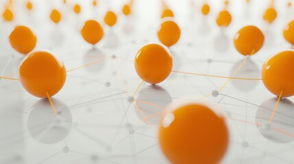 3D illustration of a social network. Orange spheres representing people are connected to each other by white lines.Generative AI