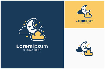 Sleep Night Moon Cloud Sky Dream Bedtime Cute Sleepy Asleep Vector Logo Design Illustration