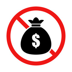 No Money Bag Sign on White Background