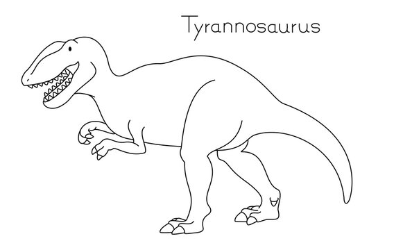 リアルでかわいい恐竜　ティラノサウルスの線画　横向き