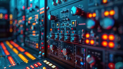 Obraz premium A computer monitor with a lot of buttons and lights on it