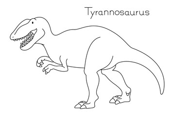リアルでかわいい恐竜　ティラノサウルスの線画　横向き