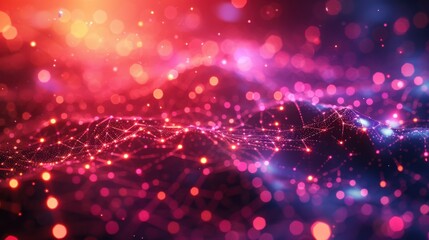 A colorful, abstract image with a pink and blue background and a purple line