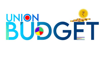 Indian Union Budget, India economy, finance icon, Indian rupee coin with Indian map vector illustration, typography	