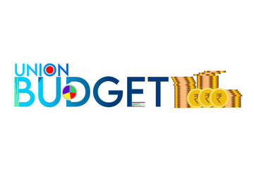 Indian Union Budget, India economy, finance icon, Indian rupee coin with Indian map vector illustration, typography	