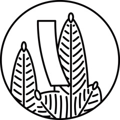 線画円形シンプル花札　睦月　松　赤短　1月　松に赤短