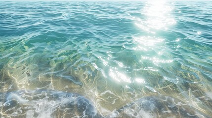A beautiful ocean scene with a bright sun shining on the water