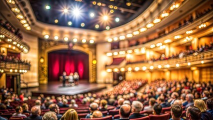 Audience in Theater Blur: A blurred background of an audience in a theater, focusing on the stage and the seated crowd.	
