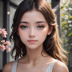 Naklejka premium Rostro Radiante: Adolescente con Cabello Marrón