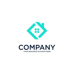 real estate logo design with house and building