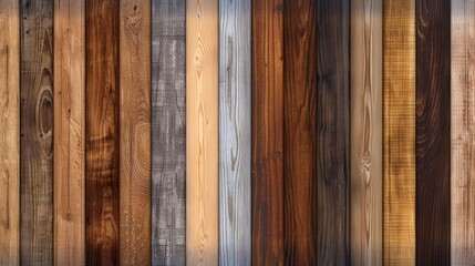 Colorful wooden boards aligned in a row with unique textures. Eclectic natural design.