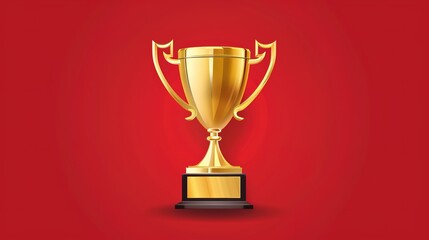 High-Resolution 3D Gold Trophy Icon on Red Background, Symbolizing Victory and Achievement
