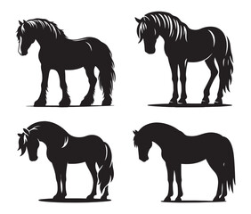 Running horse black silhouette set. Vector illustration