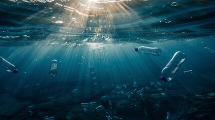 Fototapeta premium Plastic bottles floating in the ocean, the problem of plastic waste