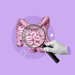 Digestive system, Magnifying glass, Abdomen, hand, scholar, Colonoscopy, Magnifying glass, Optical...