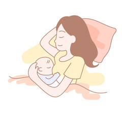 Mother breastfeeding baby with pose named laid back
