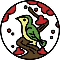 カラー円形ミニ花札　鶯　如月　梅　2月　梅に鶯