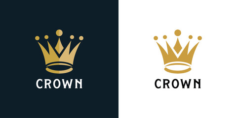 Premium style abstract gold crown logo symbol. Royal king icon. Modern luxury brand element sign. Vector illustration.