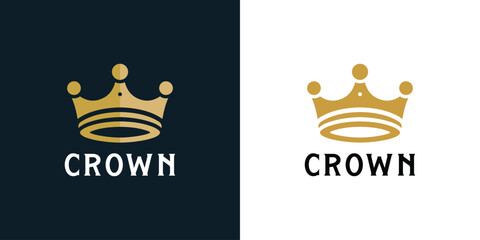 Premium style abstract gold crown logo symbol. Royal king icon. Modern luxury brand element sign. Vector illustration.