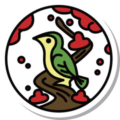 ステッカー風の円形ミニ花札　鶯　如月　梅　2月　梅に鶯