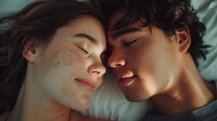 Against a backdrop of comfort, their eyes meet-intimate, gentle, a dance of affection woven in the stillness, where every glance tells a story of devotion written in the language of their hearts.
