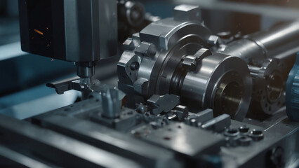 A machine is cutting a piece of metal